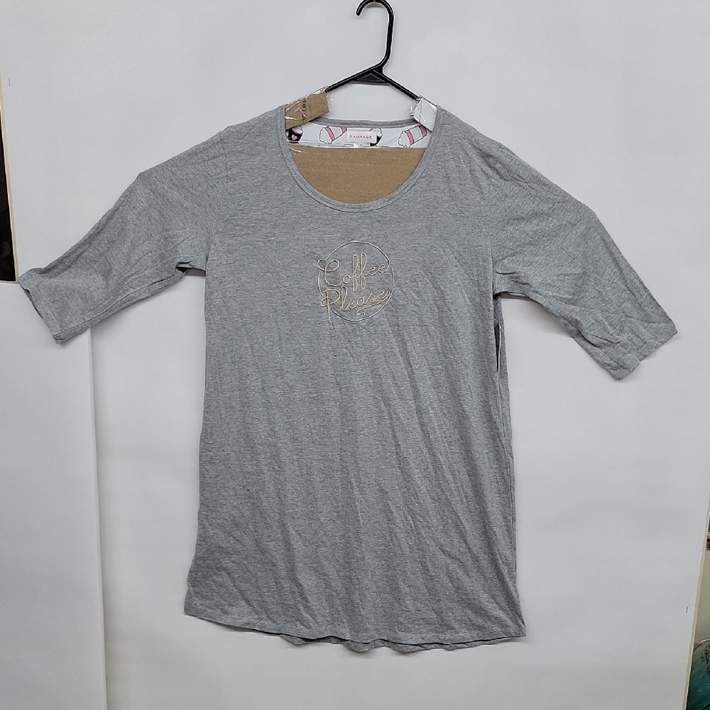 Gray Coffee Please Graphic Sleeve Top